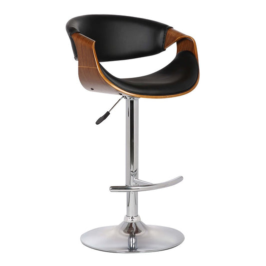 Black And Silver Fabric And Solid Wood Low Back Adjustable Height Swivel Bar Chair HomeRoots