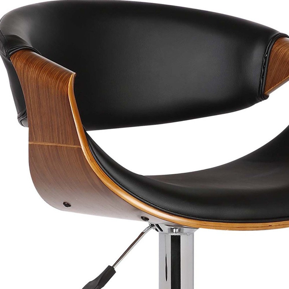 Black And Silver Fabric And Solid Wood Low Back Adjustable Height Swivel Bar Chair HomeRoots