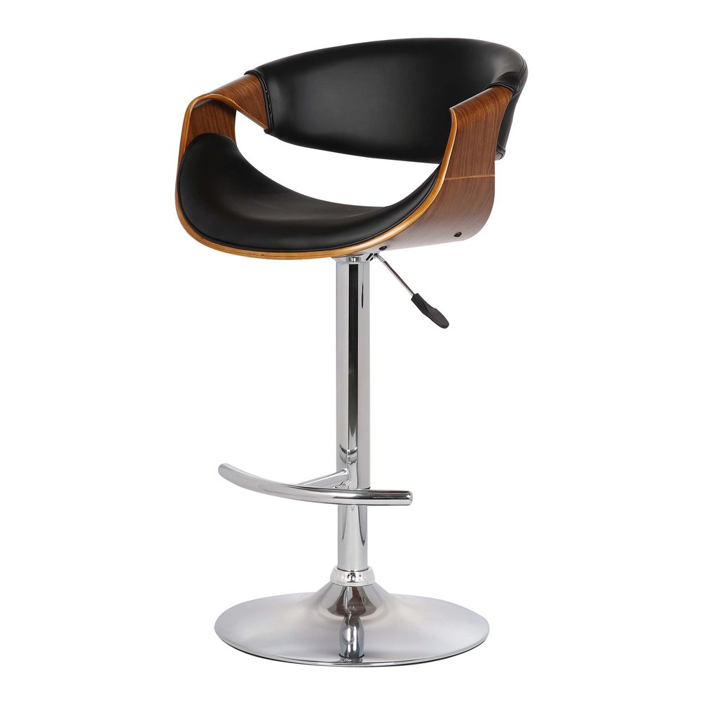 Black And Silver Fabric And Solid Wood Low Back Adjustable Height Swivel Bar Chair HomeRoots