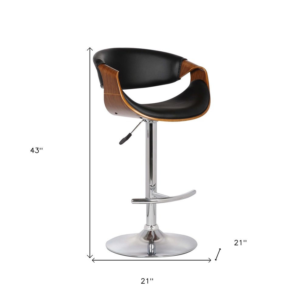 Black And Silver Fabric And Solid Wood Low Back Adjustable Height Swivel Bar Chair HomeRoots