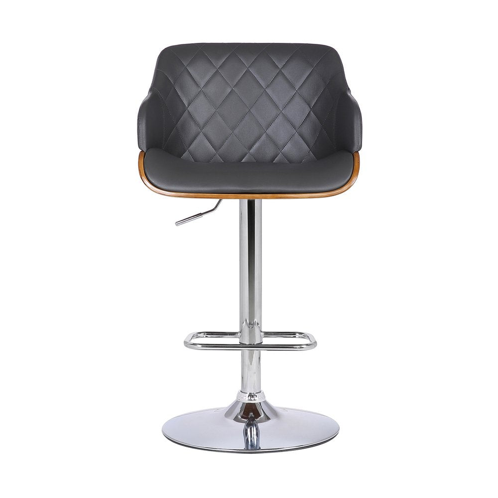 Gray And Silver Faux Leather And Fabric And Iron Low Back Adjustable Height Swivel Bar Chair HomeRoots