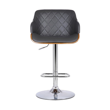 Gray And Silver Faux Leather And Fabric And Iron Low Back Adjustable Height Swivel Bar Chair HomeRoots