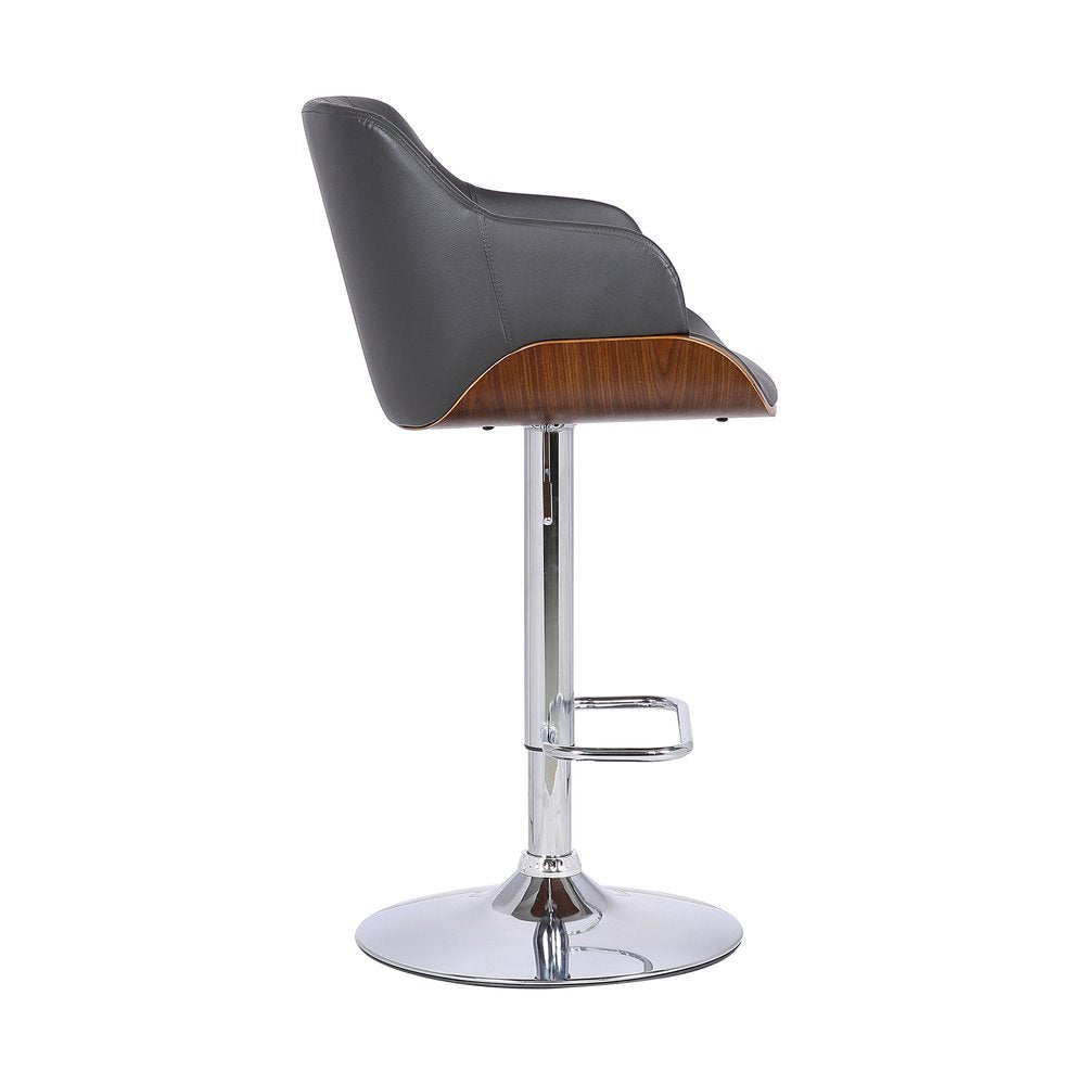 Gray And Silver Faux Leather And Fabric And Iron Low Back Adjustable Height Swivel Bar Chair HomeRoots