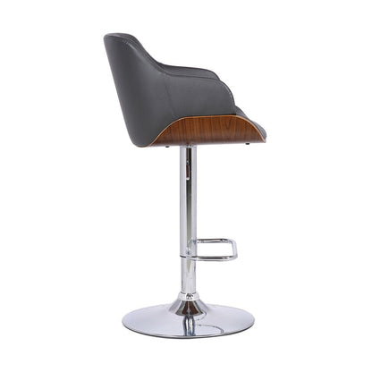 Gray And Silver Faux Leather And Fabric And Iron Low Back Adjustable Height Swivel Bar Chair HomeRoots