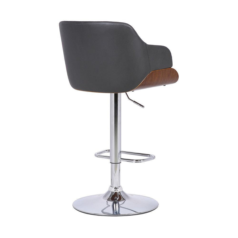 Gray And Silver Faux Leather And Fabric And Iron Low Back Adjustable Height Swivel Bar Chair HomeRoots