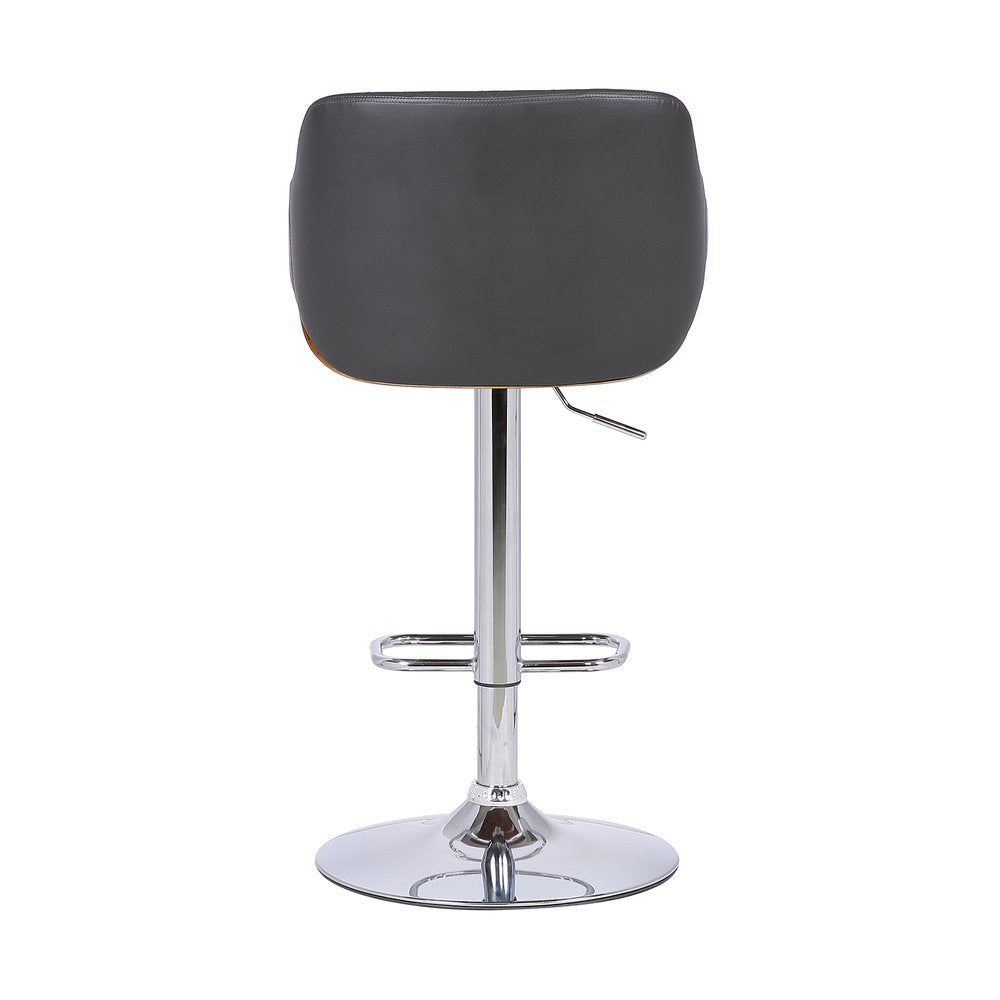 Gray And Silver Faux Leather And Fabric And Iron Low Back Adjustable Height Swivel Bar Chair HomeRoots