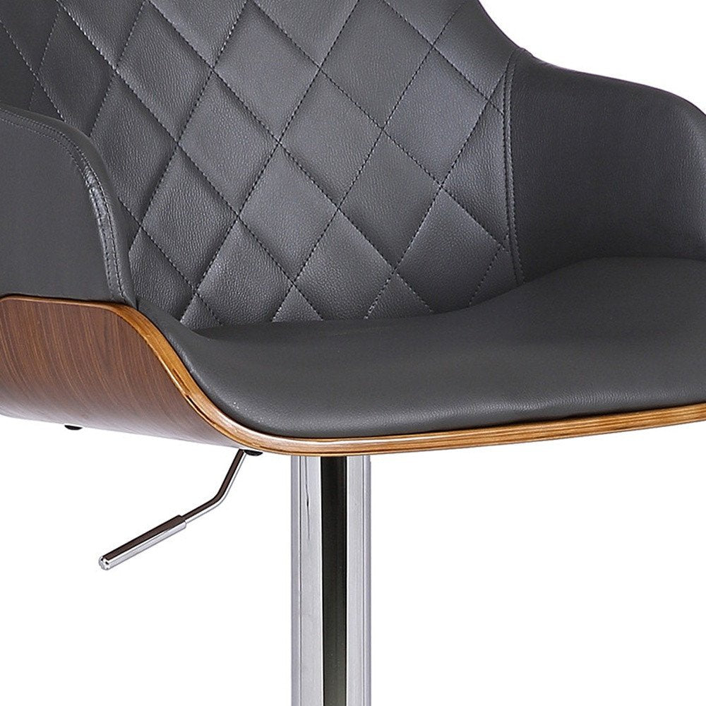 Gray And Silver Faux Leather And Fabric And Iron Low Back Adjustable Height Swivel Bar Chair HomeRoots