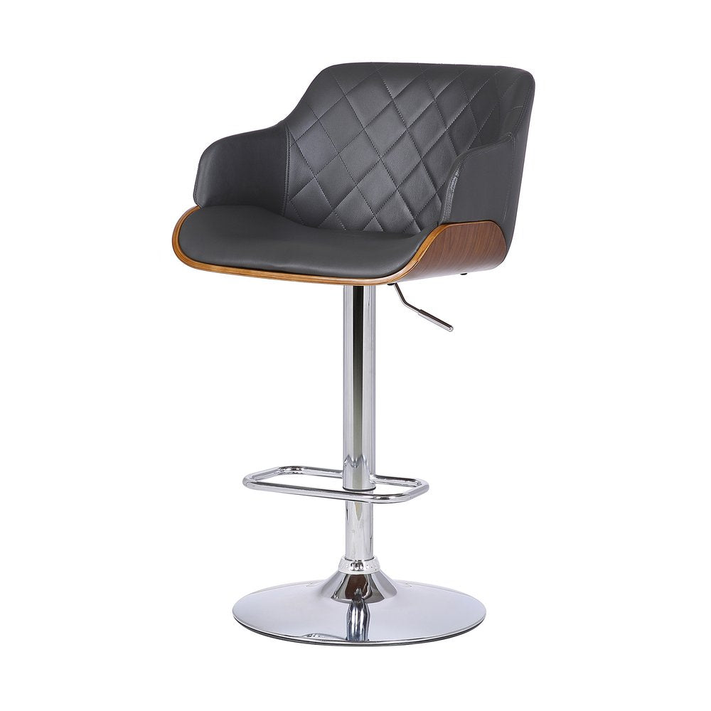 Gray And Silver Faux Leather And Fabric And Iron Low Back Adjustable Height Swivel Bar Chair HomeRoots