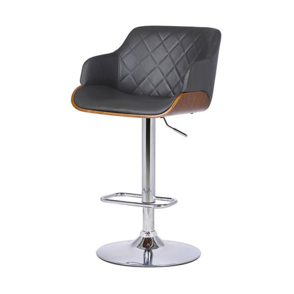 Gray And Silver Faux Leather And Fabric And Iron Low Back Adjustable Height Swivel Bar Chair HomeRoots