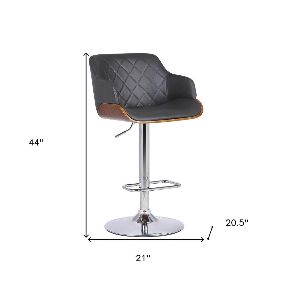 Gray And Silver Faux Leather And Fabric And Iron Low Back Adjustable Height Swivel Bar Chair HomeRoots