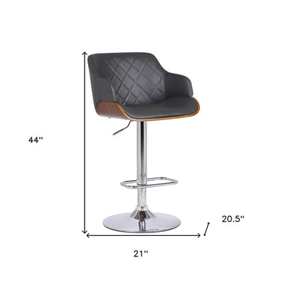 Gray And Silver Faux Leather And Fabric And Iron Low Back Adjustable Height Swivel Bar Chair HomeRoots