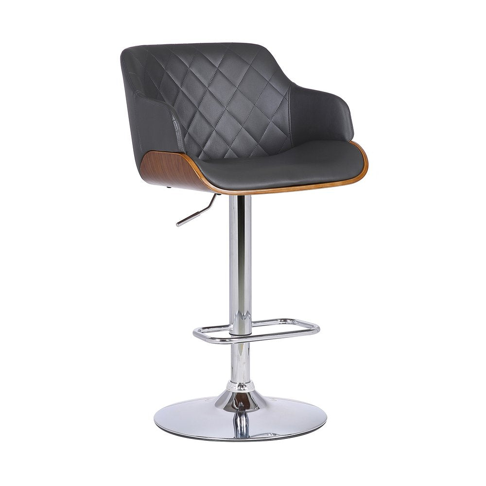 Gray And Silver Faux Leather And Fabric And Iron Low Back Adjustable Height Swivel Bar Chair HomeRoots