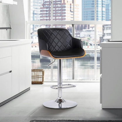 Black And Silver Faux Leather And Fabric And Iron Low Back Adjustable Height Swivel Bar Chair HomeRoots