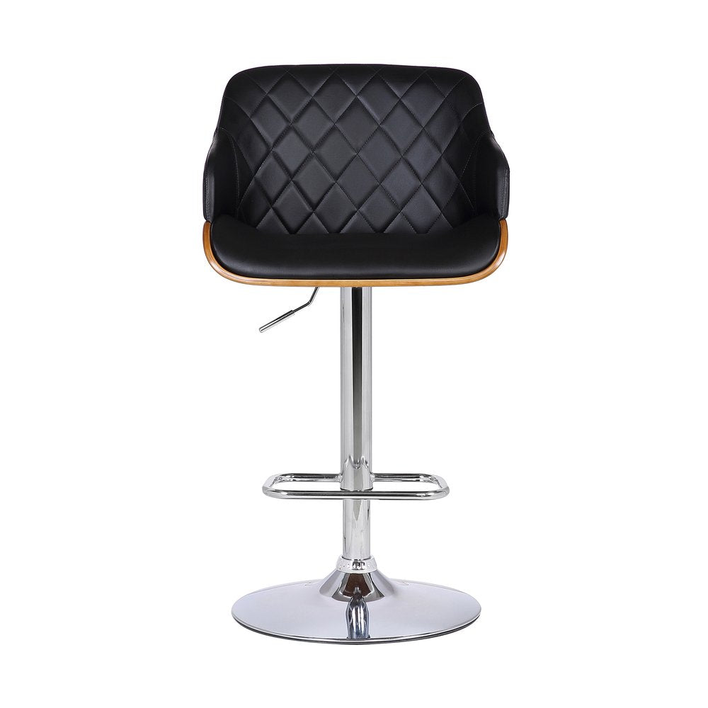 Black And Silver Faux Leather And Fabric And Iron Low Back Adjustable Height Swivel Bar Chair HomeRoots