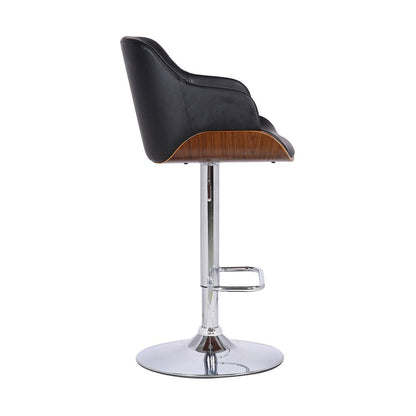 Black And Silver Faux Leather And Fabric And Iron Low Back Adjustable Height Swivel Bar Chair HomeRoots