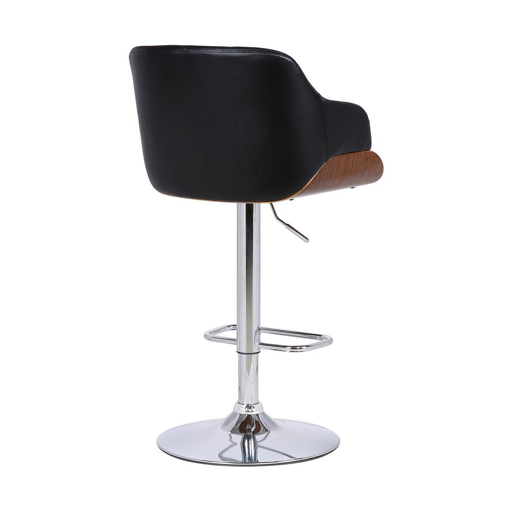Black And Silver Faux Leather And Fabric And Iron Low Back Adjustable Height Swivel Bar Chair HomeRoots