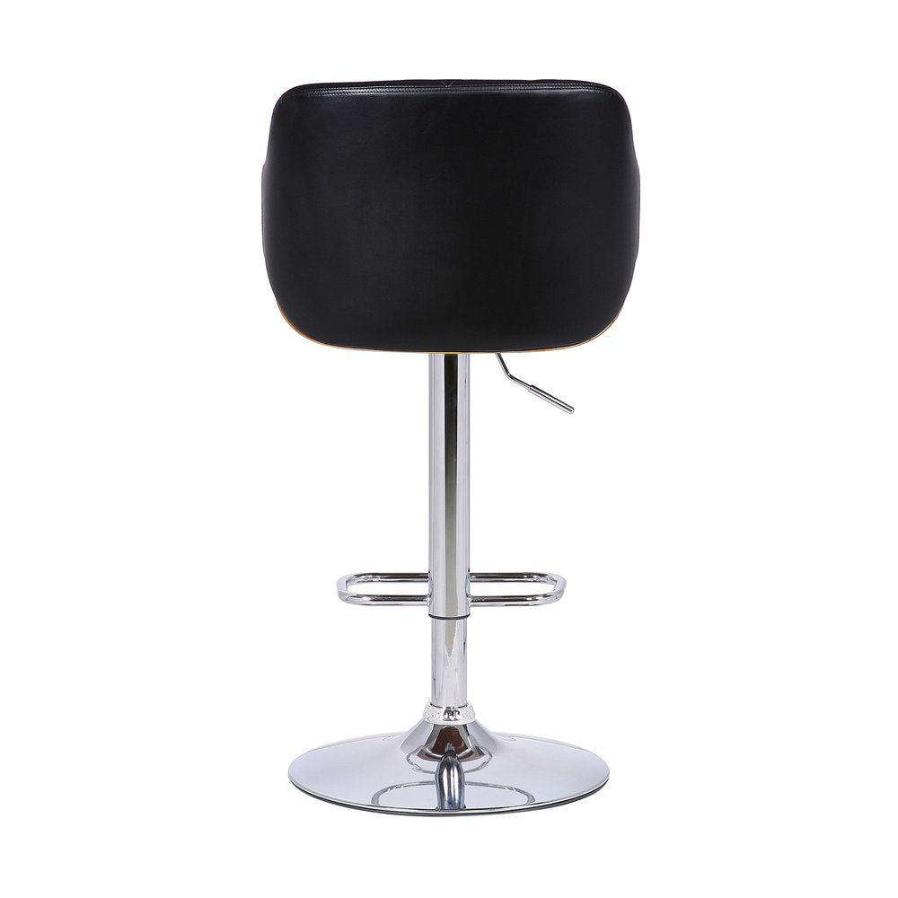 Black And Silver Faux Leather And Fabric And Iron Low Back Adjustable Height Swivel Bar Chair HomeRoots