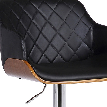 Black And Silver Faux Leather And Fabric And Iron Low Back Adjustable Height Swivel Bar Chair HomeRoots