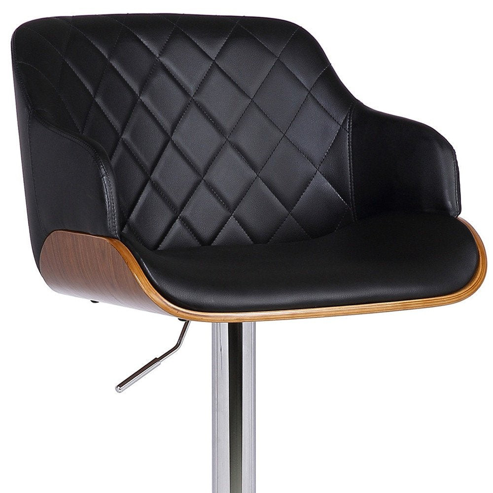 Black And Silver Faux Leather And Fabric And Iron Low Back Adjustable Height Swivel Bar Chair HomeRoots
