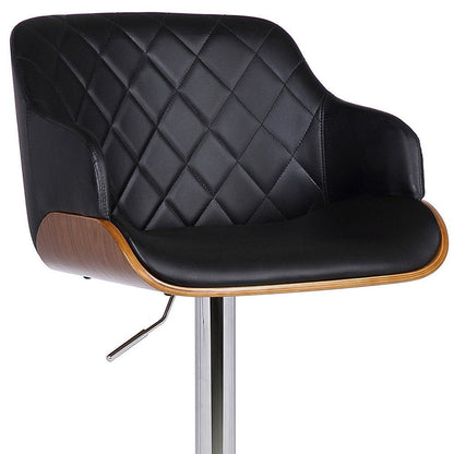 Black And Silver Faux Leather And Fabric And Iron Low Back Adjustable Height Swivel Bar Chair HomeRoots