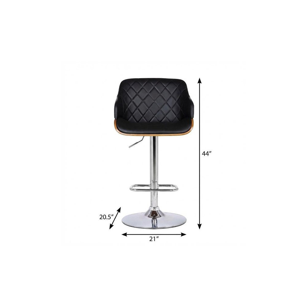 Black And Silver Faux Leather And Fabric And Iron Low Back Adjustable Height Swivel Bar Chair HomeRoots