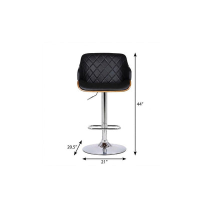 Black And Silver Faux Leather And Fabric And Iron Low Back Adjustable Height Swivel Bar Chair HomeRoots