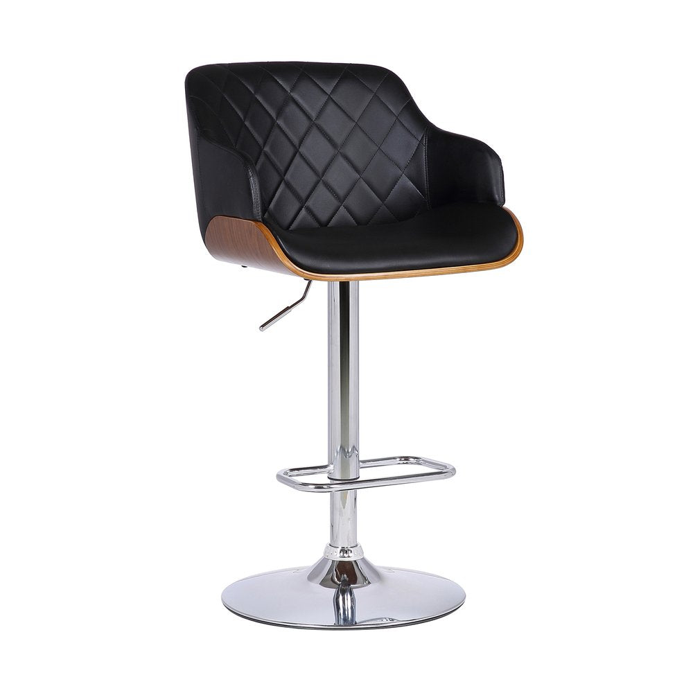 Black And Silver Faux Leather And Fabric And Iron Low Back Adjustable Height Swivel Bar Chair HomeRoots