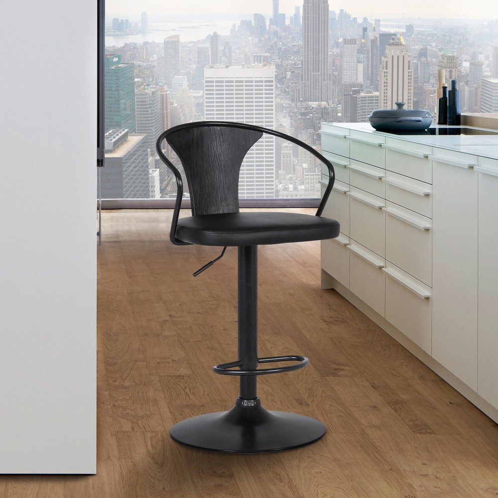Black Fabric And Iron Low Back Adjustable Height Swivel Bar Chair HomeRoots