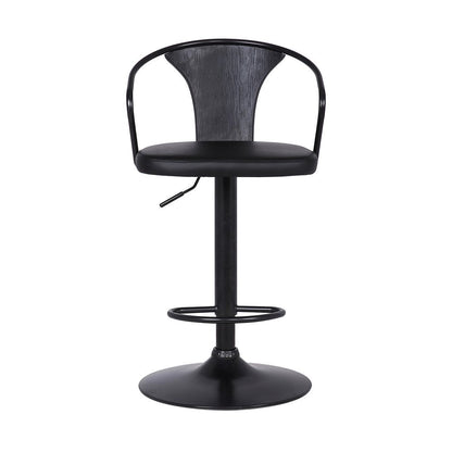 Black Fabric And Iron Low Back Adjustable Height Swivel Bar Chair HomeRoots