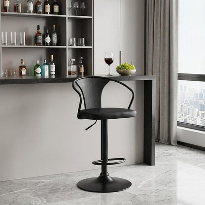 Black Fabric And Iron Low Back Adjustable Height Swivel Bar Chair HomeRoots