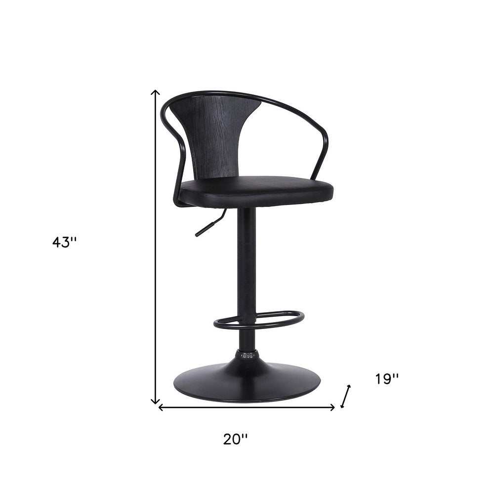 Black Fabric And Iron Low Back Adjustable Height Swivel Bar Chair HomeRoots