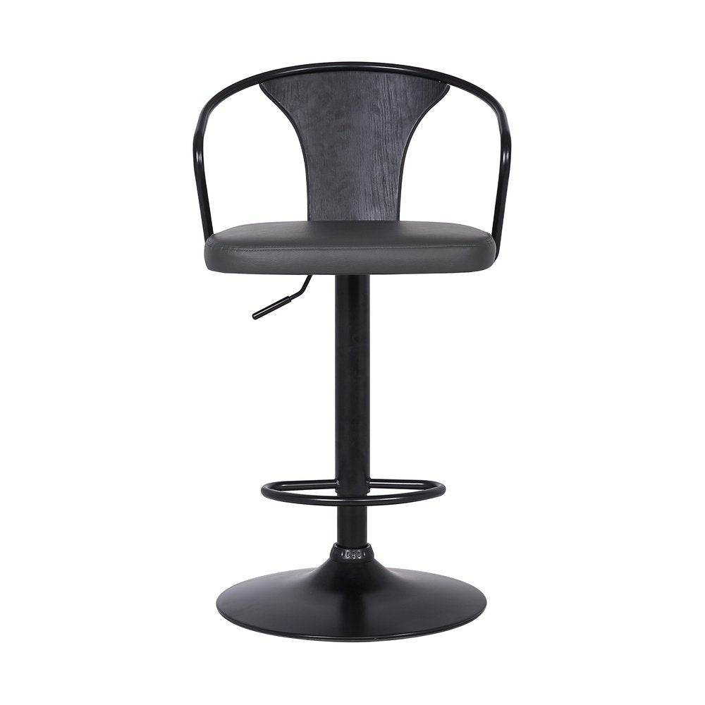 Gray And Black Fabric And Iron Low Back Adjustable Height Swivel Bar Chair HomeRoots