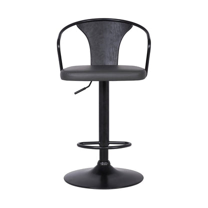 Gray And Black Fabric And Iron Low Back Adjustable Height Swivel Bar Chair HomeRoots