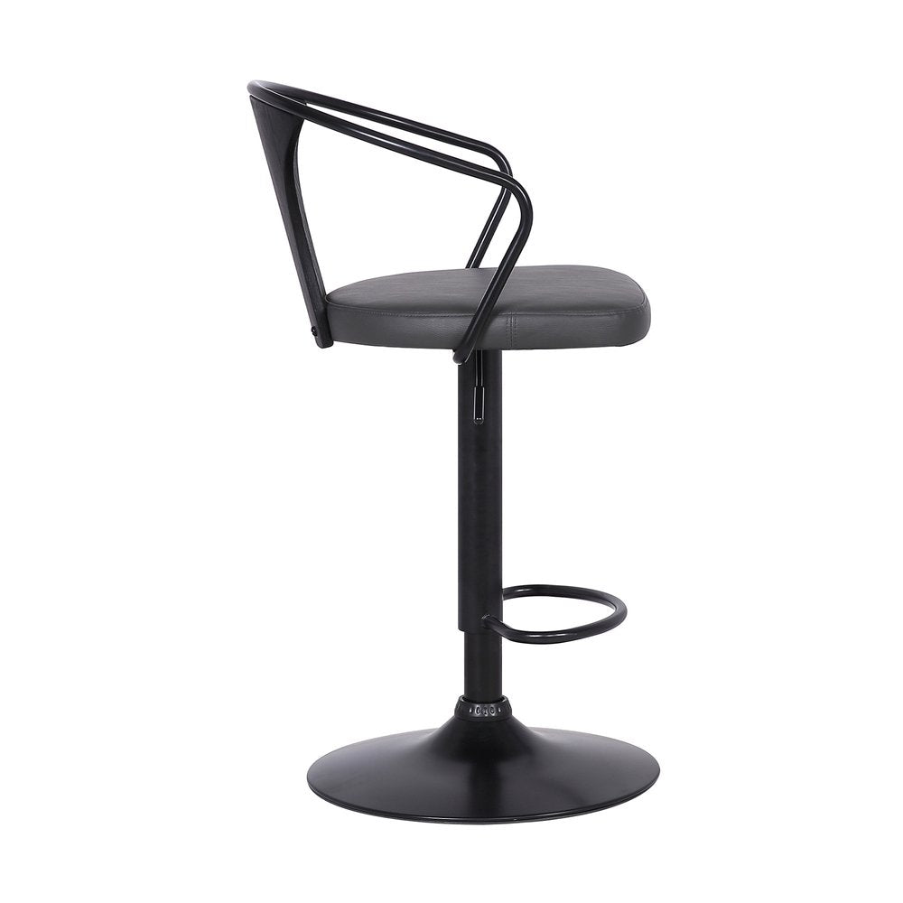 Gray And Black Fabric And Iron Low Back Adjustable Height Swivel Bar Chair HomeRoots