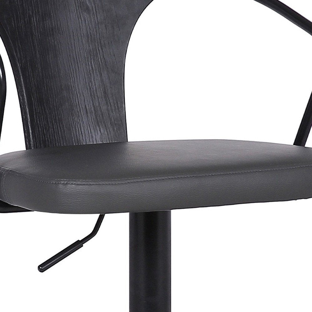 Gray And Black Fabric And Iron Low Back Adjustable Height Swivel Bar Chair HomeRoots