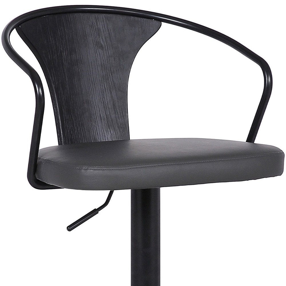 Gray And Black Fabric And Iron Low Back Adjustable Height Swivel Bar Chair HomeRoots