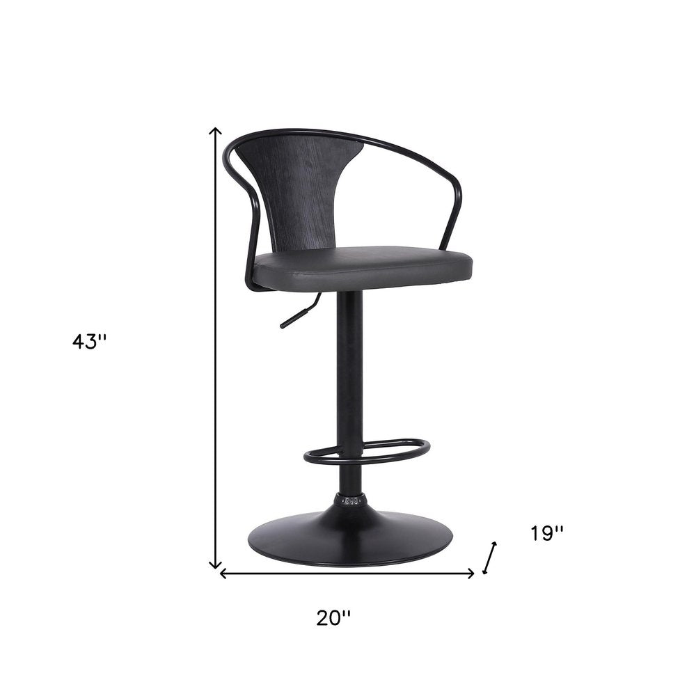 Gray And Black Fabric And Iron Low Back Adjustable Height Swivel Bar Chair HomeRoots