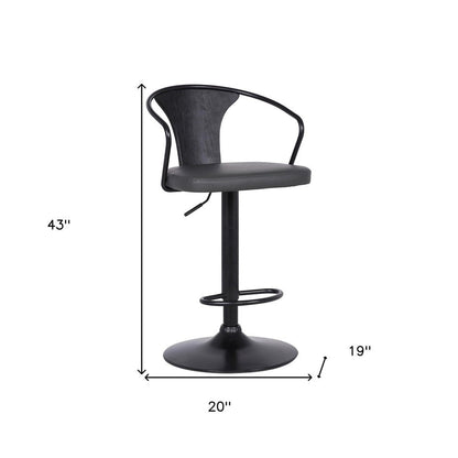 Gray And Black Fabric And Iron Low Back Adjustable Height Swivel Bar Chair HomeRoots