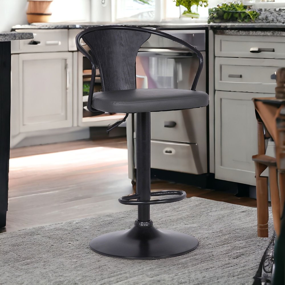 Gray And Black Fabric And Iron Low Back Adjustable Height Swivel Bar Chair HomeRoots