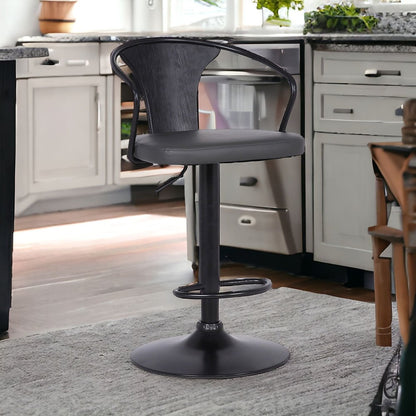 Gray And Black Fabric And Iron Low Back Adjustable Height Swivel Bar Chair HomeRoots