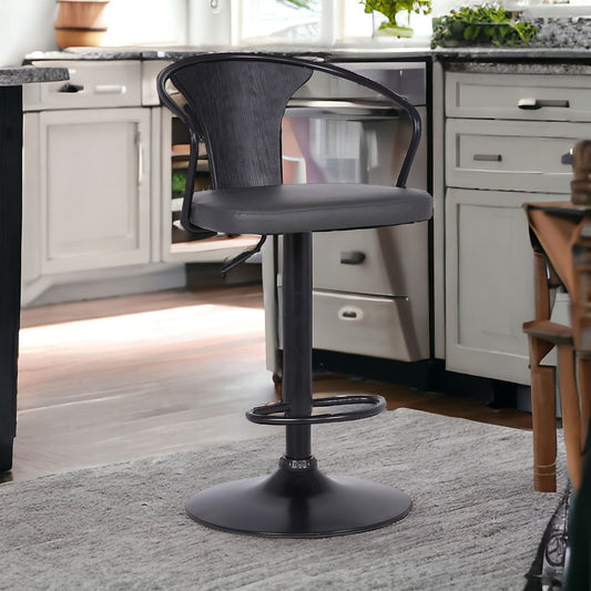 Gray And Black Fabric And Iron Low Back Adjustable Height Swivel Bar Chair HomeRoots