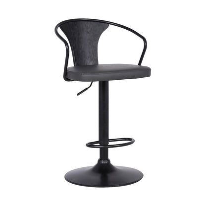 Gray And Black Fabric And Iron Low Back Adjustable Height Swivel Bar Chair HomeRoots