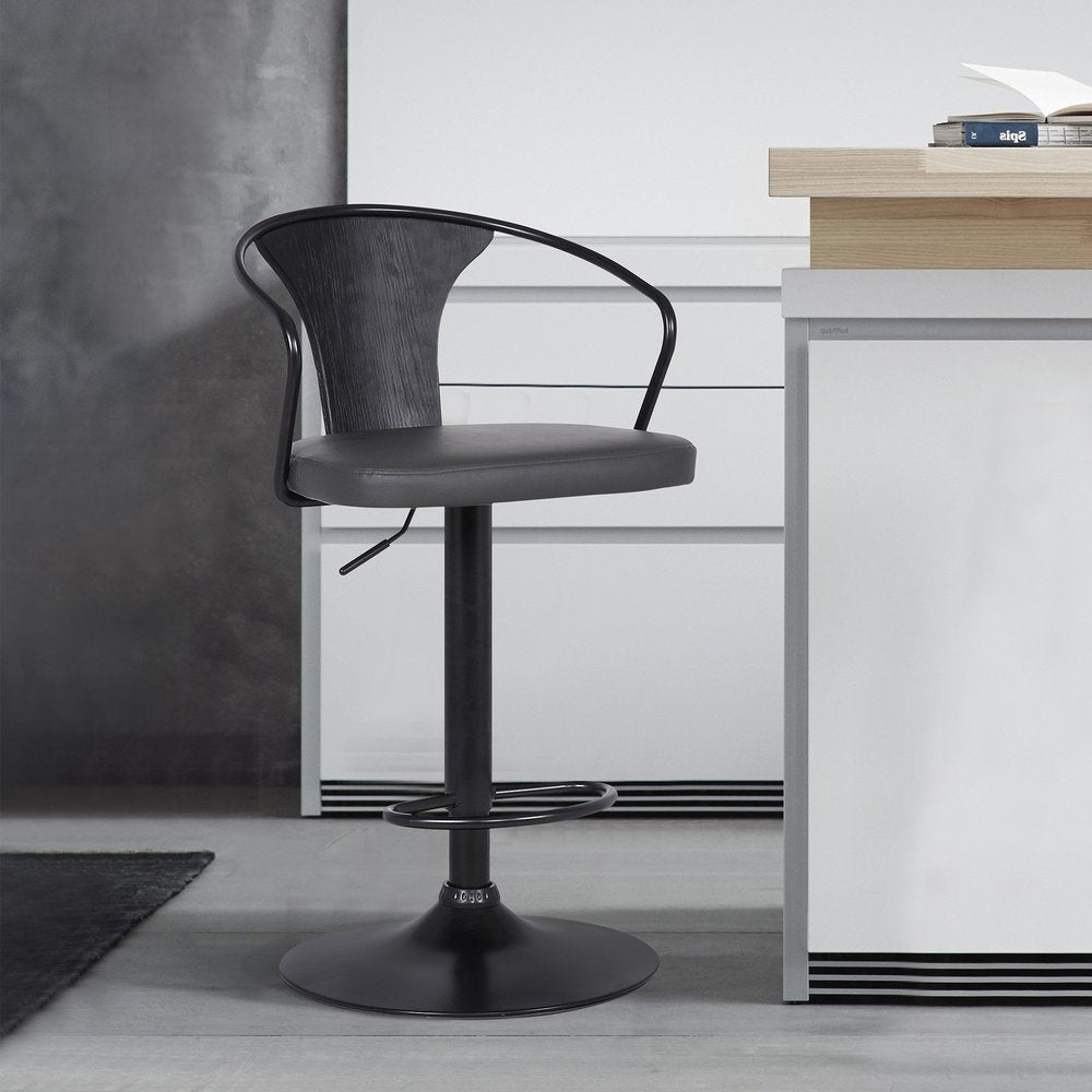 Gray And Black Fabric And Iron Low Back Adjustable Height Swivel Bar Chair HomeRoots