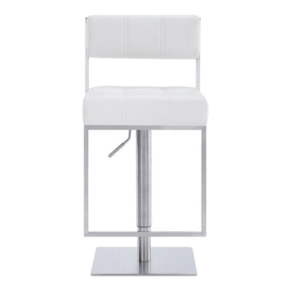 White And Silver Faux Leather And Faux Leather And Iron Low Back Adjustable Height Swivel Bar Chair HomeRoots