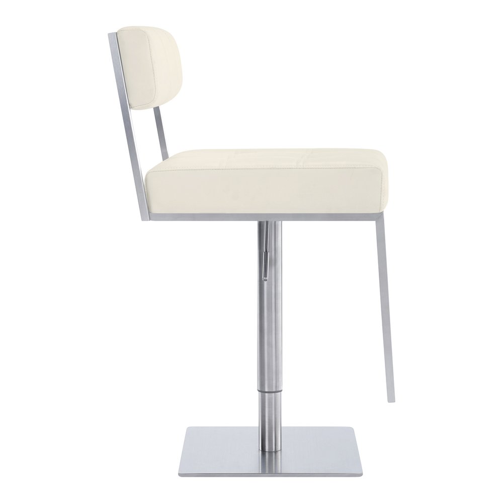 White And Silver Faux Leather And Faux Leather And Iron Low Back Adjustable Height Swivel Bar Chair HomeRoots