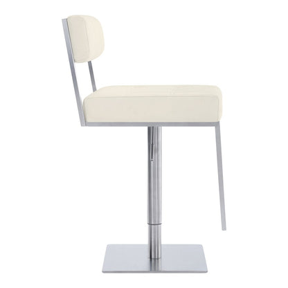 White And Silver Faux Leather And Faux Leather And Iron Low Back Adjustable Height Swivel Bar Chair HomeRoots