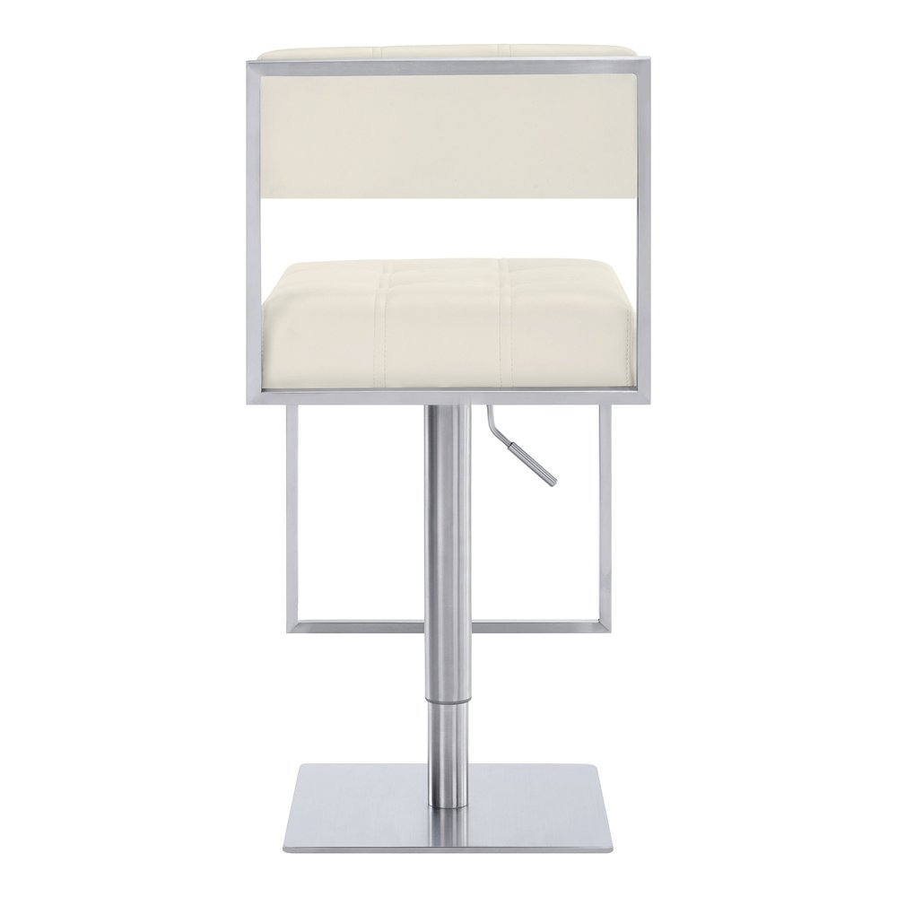 White And Silver Faux Leather And Faux Leather And Iron Low Back Adjustable Height Swivel Bar Chair HomeRoots
