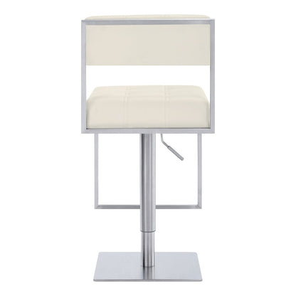White And Silver Faux Leather And Faux Leather And Iron Low Back Adjustable Height Swivel Bar Chair HomeRoots