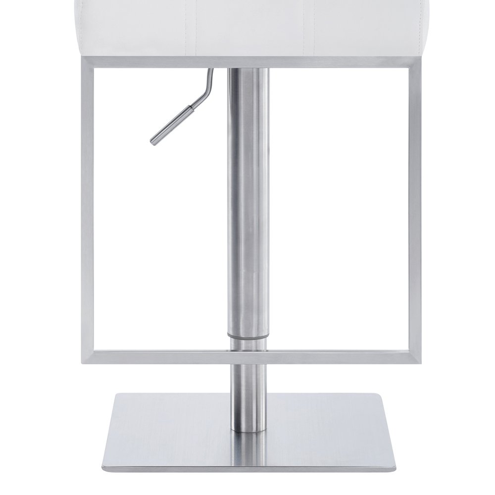 White And Silver Faux Leather And Faux Leather And Iron Low Back Adjustable Height Swivel Bar Chair HomeRoots