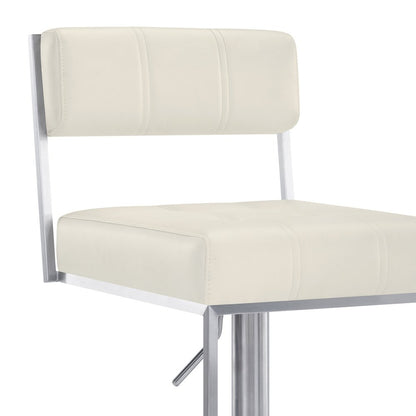 White And Silver Faux Leather And Faux Leather And Iron Low Back Adjustable Height Swivel Bar Chair HomeRoots